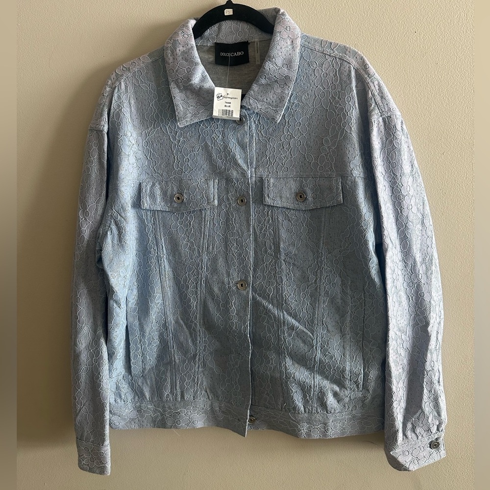 NWT Dolce Cabo Light Blue Lace-Texture Shirt Jacket Size L